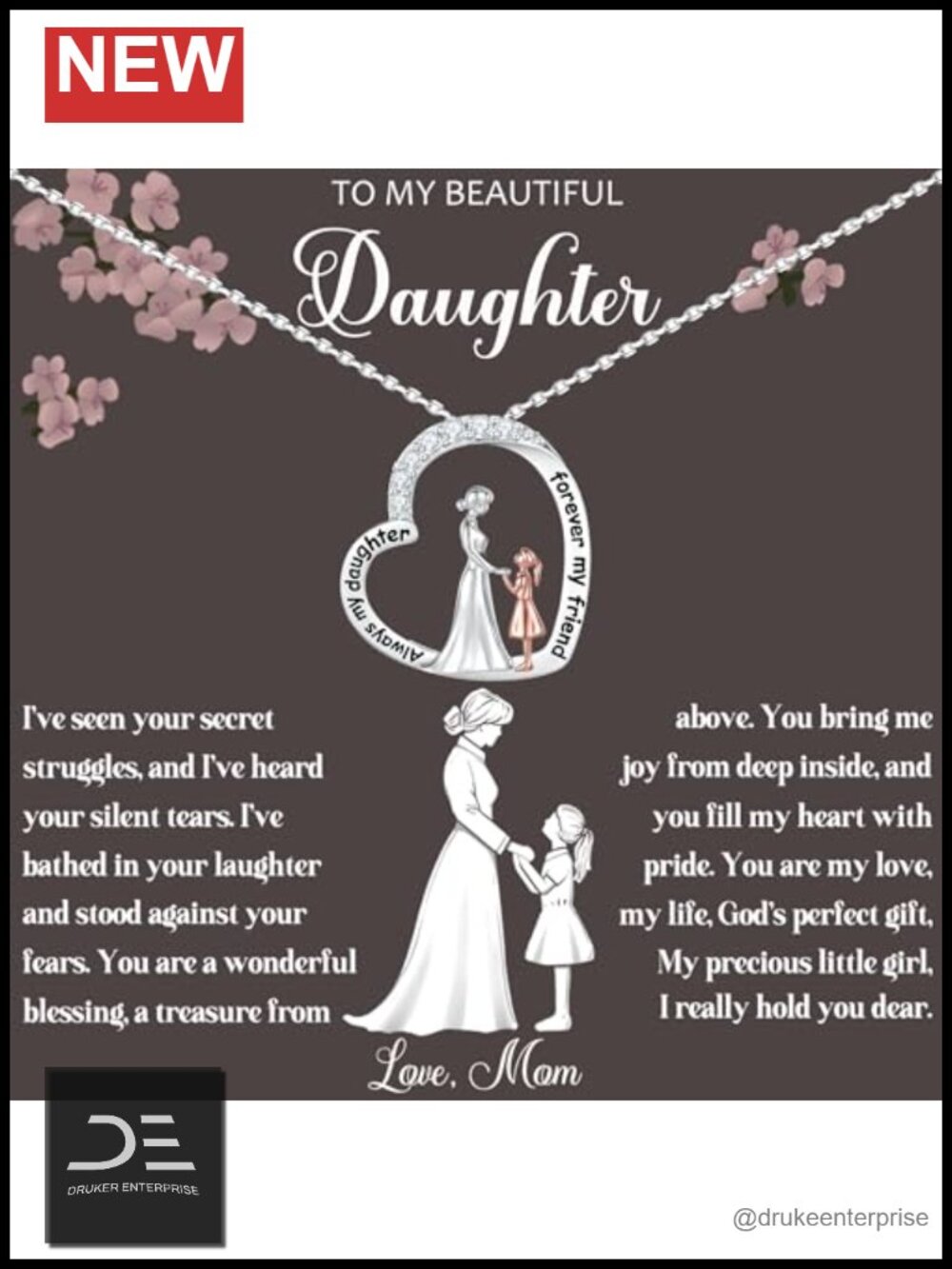 925 Sterling Silver Mother Daughter Pendant Necklace Gift Box